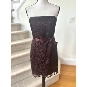 Vintage Y2K Chocolate Brown Lace Bow Mini Strapless Dress